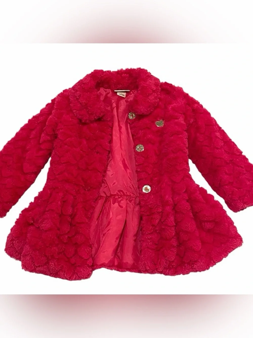 Juicy Couture Pink Heart Patterned Button Up Girls Coat Size 5 - Like New